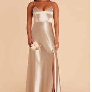 Sz XS Birds grey Jay Satin Dress - Neutral Champagne